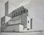 Impressie Ad. v. d.Steur 1937 noordel.ventilatiegebouw. copyright Nieuwe Instituut
<br/>
artist's impression door Ad van der Steur, 1937